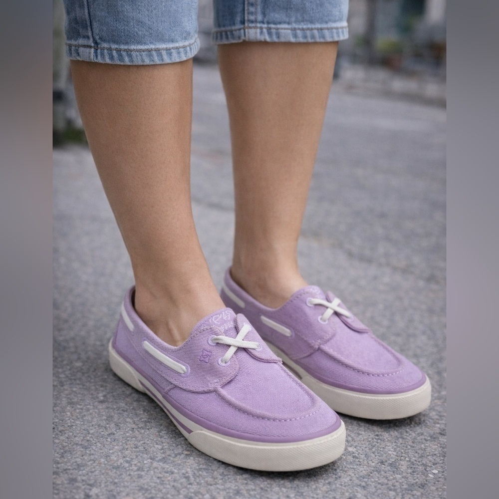 SPERRY Pier Wave Heavy Twill Boat Shoe size 10. Light purple, women's.
